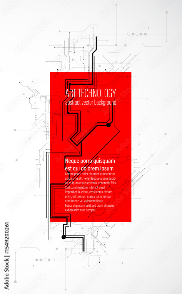 Poster Digital circuit visualization vector background. Pattern with interconnected lines, nodes.