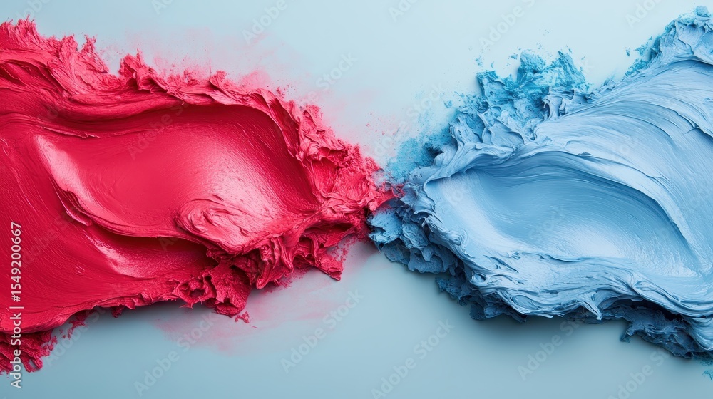Poster a striking visual representation of artistic expression through vivid splashes of red and blue paint