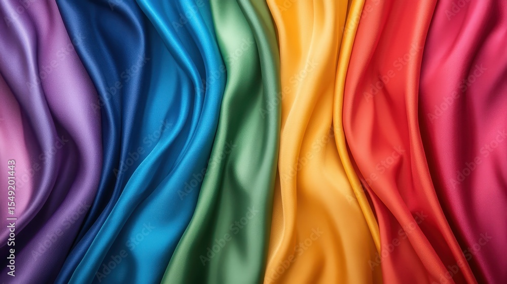 Poster an array of brightly colored silk fabrics cascading in stunning waves, showcasing rich textures and 