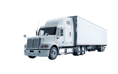 White semi truck with blank trailer isolated transparent background Png, AI Generative