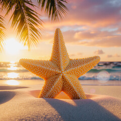 Fototapeta na wymiar Starfish on the Beach at Sunset