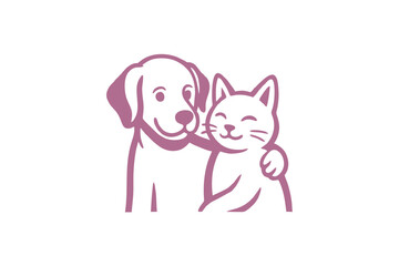 Friendly Pet Pals: A Heartwarming Illustration of a Dog and Cat Embracing in Unity and Affection