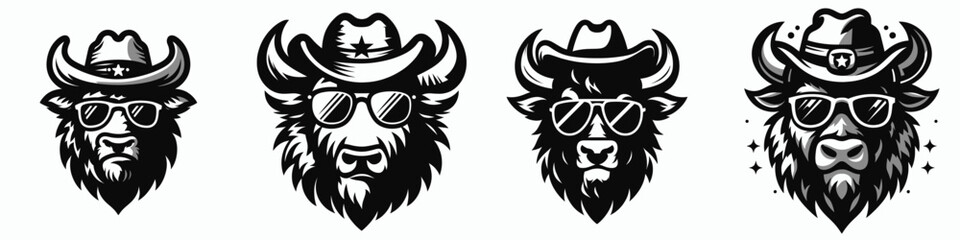 Fototapeta premium Bison. Cowboy Western American Cartoon Animal Clipart Line Art Vector Illustration. buffalo large mammal wildlife icon of north america grazing herbivore.