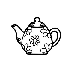 Vintage floral teapot illustration perfect for cozy kitchen and tea themes – Vector Illustration