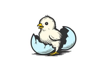 Cute Cartoon Chick Hatching From Egg Illustration