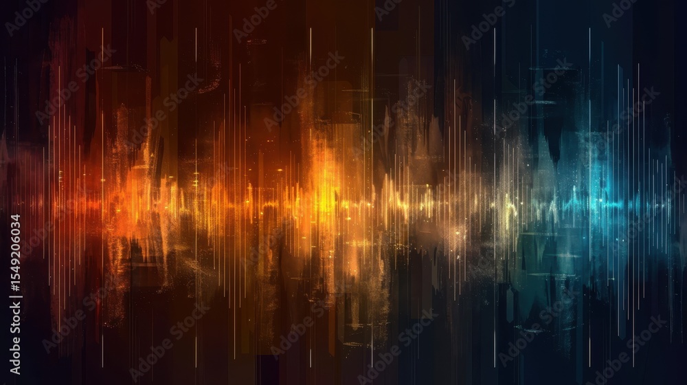 Poster this vibrant abstract image showcases sound waves in a stunning array of colors including orange, bl
