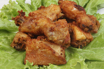 fried chicken with salad