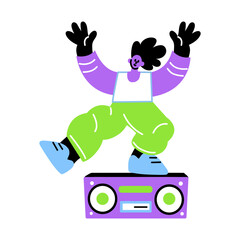 A flat style illustration showing person dancing 
