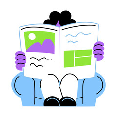 A flat style illustration showing a person reading newspaper 