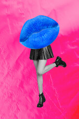 Artwork 3d image photo collage of anonym girl stand instead head mouth pouted lips pink pomade...