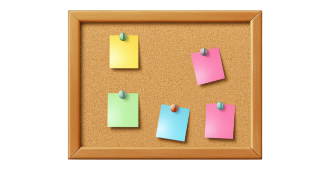 Blank note paper pinned on cork board with pushpin isolated on white background