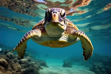 Underwater photo of sea turtle outdoors reptile animal.