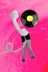 3d sketch poster trend collage of anonym girl guy bodyless vinyl disk party celebration...