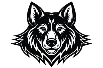 A majestic wolf head in bold black and white showcases intricate tribal art