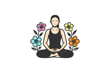 Meditating Woman Surrounded by Flowers: Vector Illustration for Yoga and Wellness