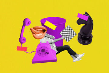 Composite art 3d creative image collage of anonym guy instead head mouth lips lick tongue telephone...