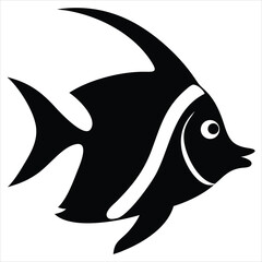 Naklejka premium Stylized Moorish idol fish silhouette isolated on a white background. Ideal for use in marine biology projects, aquarium branding, ocean-themed educational materials, and tropical travel brochures.