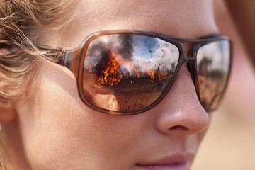 Fire Reflected in Sunglasses: Dramatic Blaze Captured in Eyewear.