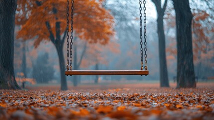 Empty swing set in an autumn park.