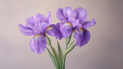 Obraz premium Elegant purple iris flowers in soft pastel setting