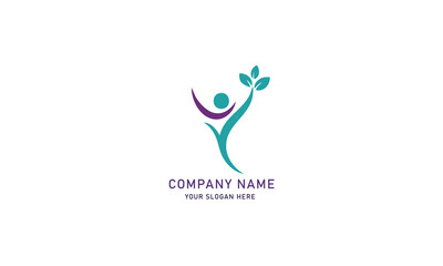 Vibrant Logo Design Featuring an Abstract Human Figure with Raised Arms and Growing Leaves, Symbolizing Growth, Wellness, Nature, and a Thriving Community.