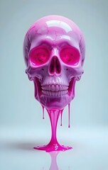 glossy pink human skull face with dripping pink slime