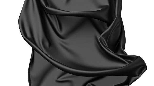Black silk cloth flying isolated on transparent background