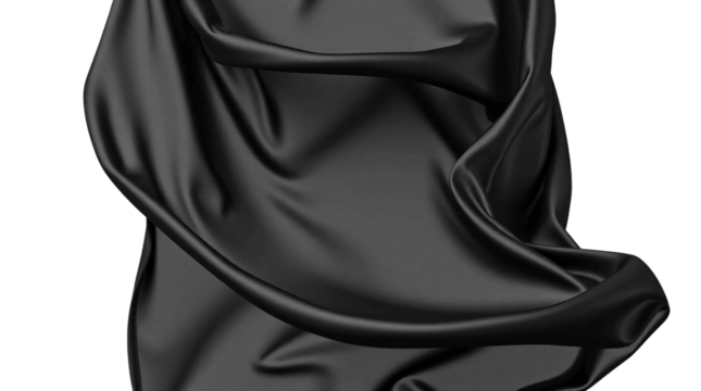 Black silk cloth flying isolated on transparent background