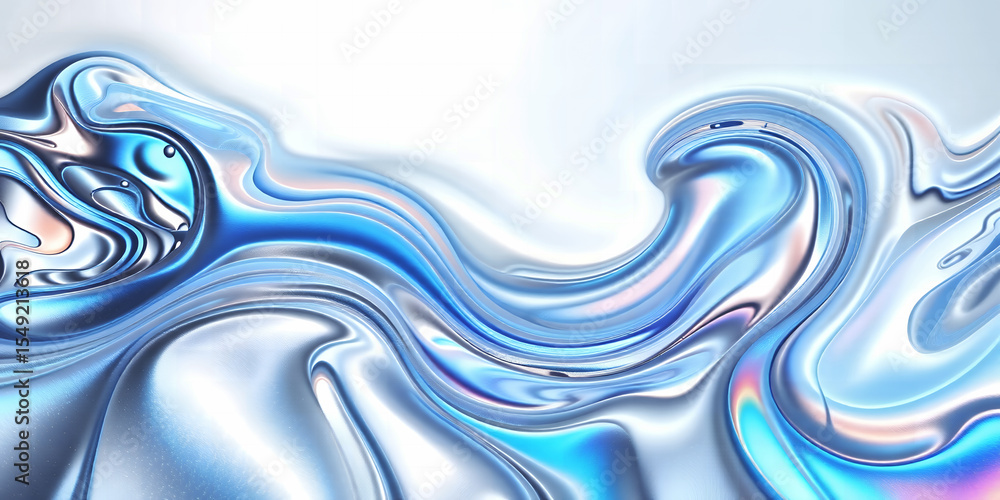 Poster abstract image featuring swirling iridescent fluid with a white background effect