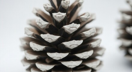 A close-up of a pine cone with a blurred background, showcasing its detailed scales and textures.