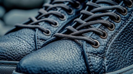 A detailed close-up of trendy leather sneakers displaying intricate textures and stylish design, perfect for fashion enthusiasts and urban lifestyle branding.