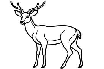 Cartoon deer with antlers stands peacefully outlined in black and white