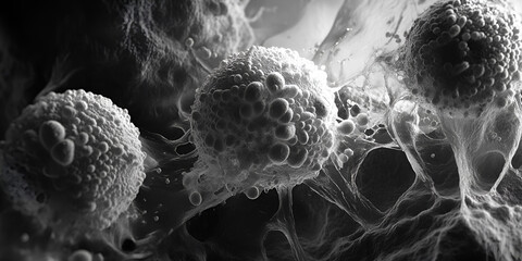 Microscopic View of Virus Cells in Digital Space, Scientific Research of Viral Infection

