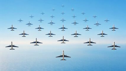 Flight disruption global air traffic as commercial airplane formation highlights aviation safety Flight disruption concept