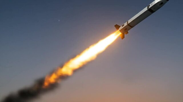 Missile Launching Against Dramatic Sunset Sky