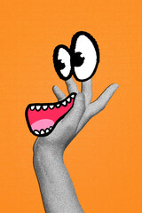 Trend artwork sketch design montage collage of cartoon expression emoji funny illustration face head hand showing gesture eyes mouth smile