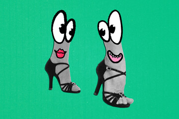 Trend artwork banner sketch 3D photo collage of funny abstract emoji cartoon expression male female...