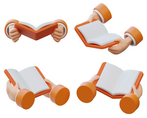 Hand holding an open book 3D graphic
