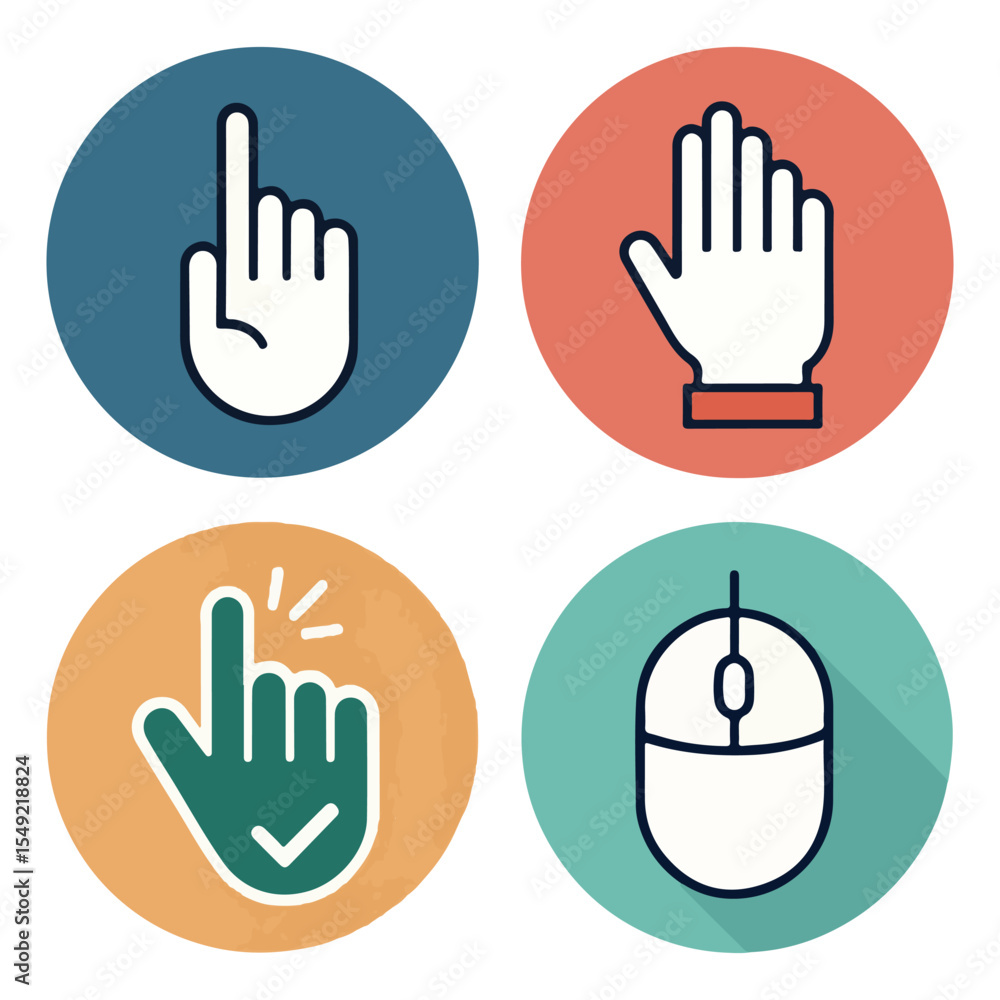 Poster hand cursor icons click, tap, point, mouse cursor graphics for websites and apps