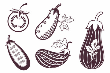 set of Eggplant vector silhouette illustration isolated on white background