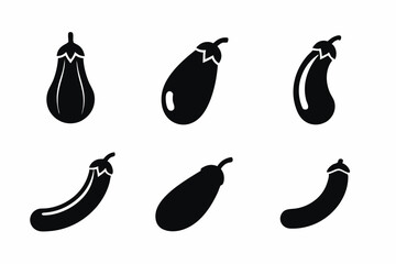 set of Eggplant vector silhouette illustration isolated on white background