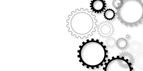 Gear texture industry icon on white background. Gear wheel rotation, mechanical engineering, technology and innovation, black and white cogwheel system, copy space for text vector background design. 