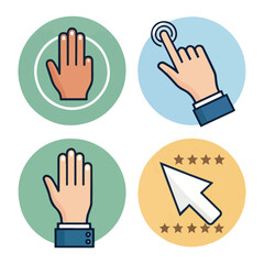 Hand Gestures Icons Click, Tap, Cursor, and Hand Symbols for Digital Interfaces