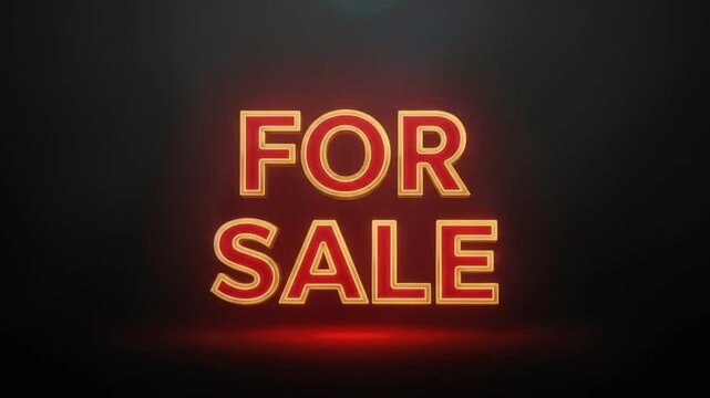 For sale text in red and gold with a dark background creating a sense of urgency and opportunity