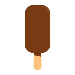 Chocolate ice cream on wooden stick. Cold summer dessert. Flat vector illustration isolated on white background