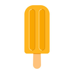 Ice cream on stick. Frozen juice on wooden stick, fruity popsicle. Orange summer dessert. Flat vector isolated illustration