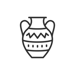 Ancient ceramic vase, linear icon. Antique pottery, Greek artifact, or museum relic. Line with editable stroke.