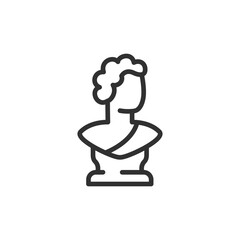 Classical bust sculpture, linear icon. Antique statue, historical figure, or museum exhibit. Line with editable stroke.