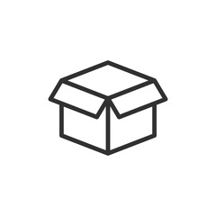 Open cardboard box, linear icon. Empty container ready for packing. Line with editable stroke.
