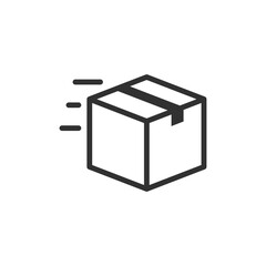 Fast-moving parcel, linear icon. Express shipping, delivery in motion. Line with editable stroke.